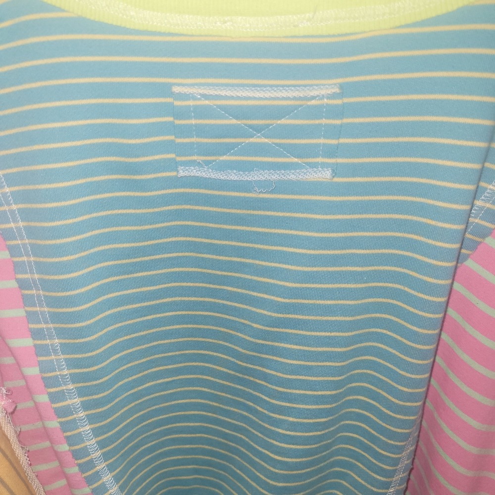 BiBi Striped Patchwork Pullover Sweatshirt Neon Green Pink Teal Oversized Small - Picture 7 of 8